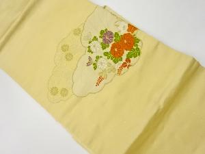 リサイクル　雲取りに秋草模様織出し名古屋帯